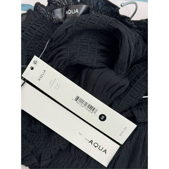 AQUA Eyelet Cropped Top Flutter Sleeve Size Extra Small Black 100% Cotton NWT - Picture 6 of 8